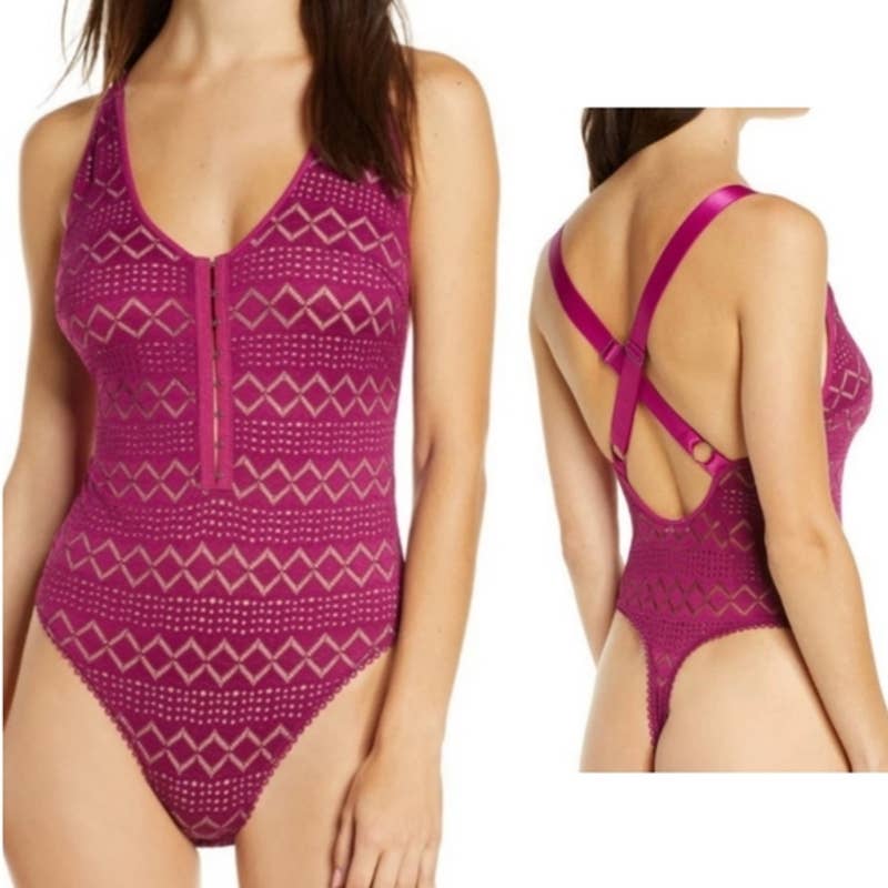 Free People Bodysuit Thank You Never Magenta Nwt Women's M